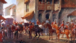A regiment of British Dragoon Guards in Spain at the end of the Peninsular War by Orlando Norie.