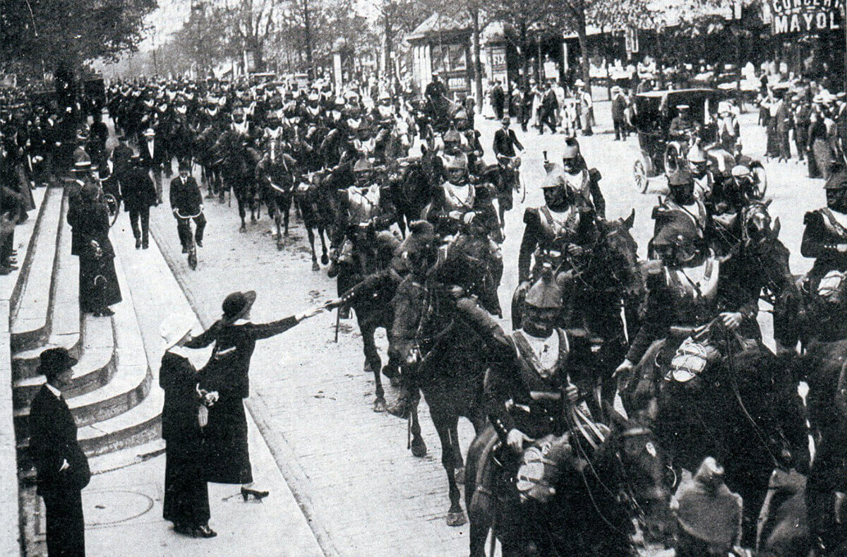 French cuirassiers passing through Paris in 1914: