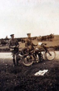 Motor cyclists of 5th Cavalry Brigade with the Royal Scots Greys machine gun section in the background (photo by Captain David Baird, ADC to General Haig)