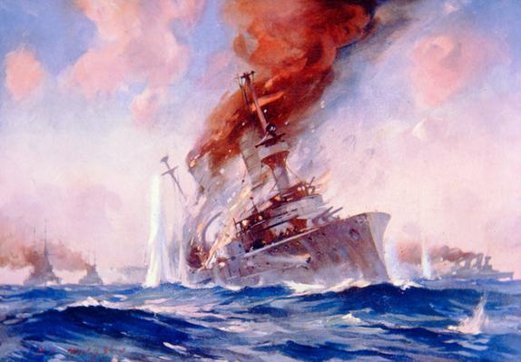 Battle of the Falkland Islands 8th December 1914 by E.S. Hodgson. To buy a copy of this picture click here
