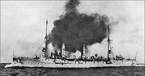 German light cruiser SMS Frauenlob, one of the German ships that attacked the British destroyers in the Battle of Heligoland Bight on 28th August 1914.