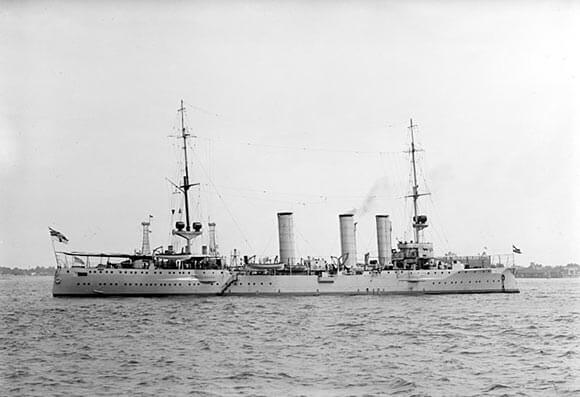 The German light cruiser SMS Stettin, one of the German ships that attacked the British destroyers in the Battle of Heligoland Bight on 28th August 1914.