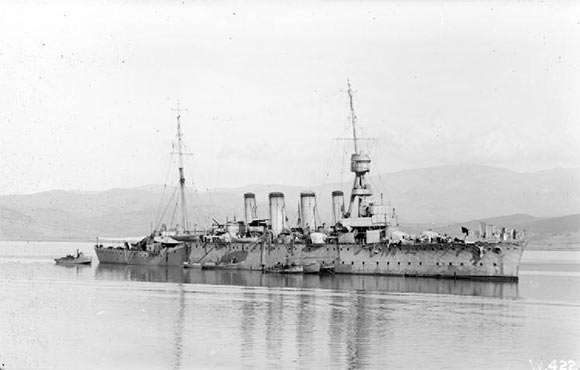 British light cruiser HMS Lowestoft, part of Commodore Goodenough’s light cruiser squadron in the Heligoland Bight operation on 28th August 1914.