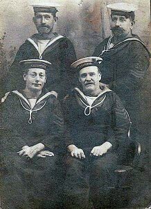 Petty Officer 1st Class Thomas Justin (front left) with other crew from HMS Canopus 1914