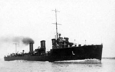 The British destroyer HMS Laertes, one of the destroyers of 4th Division of 3rd Destroyer Flotilla, heavily damaged by gunfire from SMS Mainz during the Battle of Heligoland Bight on 28th August 1914.