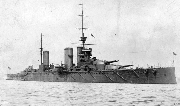 British battle cruiser HMS Lion, Rear Admiral Beatty’s flagship at the Battle of Heligoland Bight on 28th August 1914. The three ships of Beatty’s battle cruiser squadron, from the Grand Fleet based at Scapa Flow in the Orkneys, were sent to assist in the Heligoland Bight operation on 28th August 1914. Their presence proved decisive, the ships sinking the German light cruisers, SMS Cöln and Ariadne.