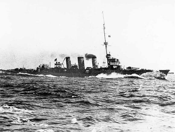 British light cruiser HMS Arethusa, Commodore Tyrwhitt’s flagship in the Heligoland Bight operation on 28th August 1914.
