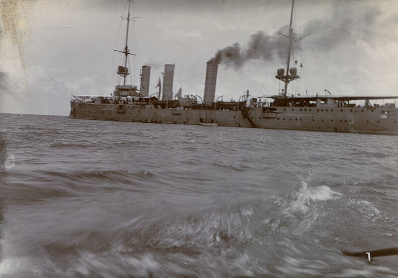 SMS Nürnberg, German light cruiser at the Battle of the Falkland Islands on 8th December 1914, at sea