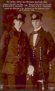 Leutnant Graf Otto von Spee of SMS Nürnberg and Leutnant Graf Heinrich von Spee of SMS Gneisenau, sons of Admiral Graf von Spee, both lost in the Battle of the Falkland Islands on 8th December 1914. To buy this picture click here