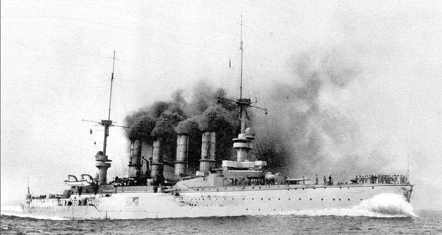 Admiral Graf von Spee’s flagship the protected cruiser SMS Scharnhorst at sea. To buy this picture click here