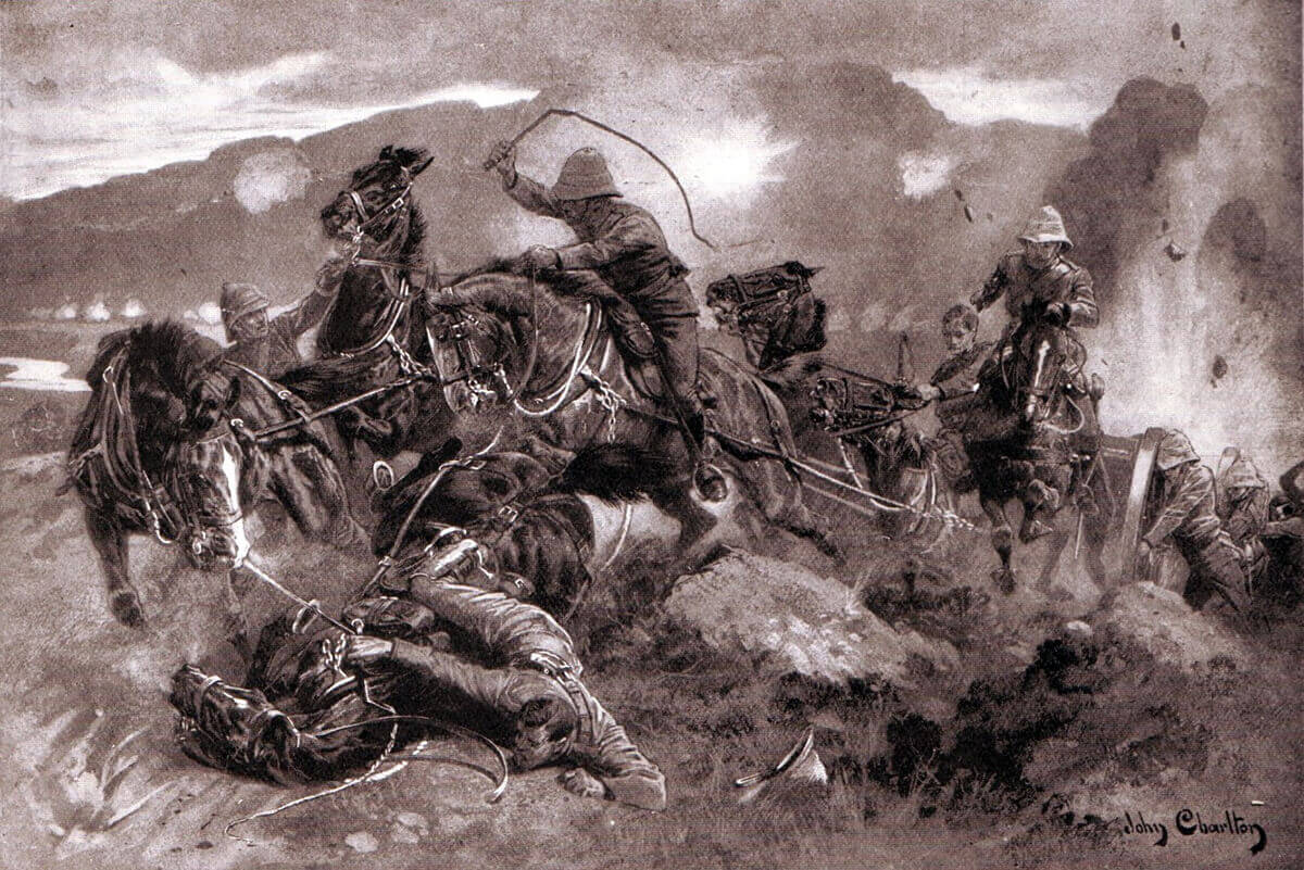 Guns taking up a new position during the Battle of Ladysmith or Lombard’s Kop on 30th October 1889 by Richard Caton Woodville