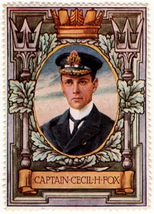 Captain Fox of HMS Undaunted, British commander in the Texel action on 17th October 1914 one of a series of heroic pictures published early in the Great Warpictures published early in the Great War