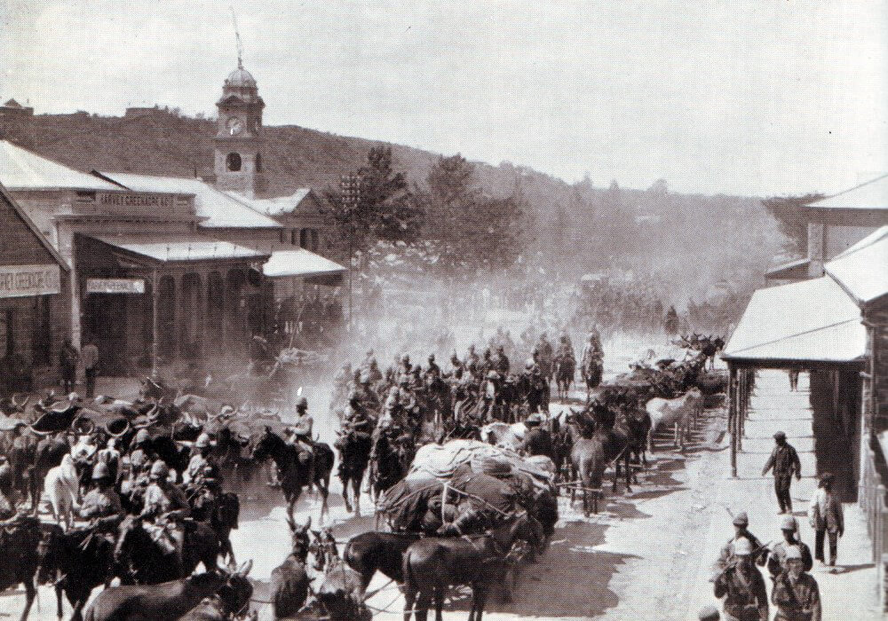 British troops arriving back in Ladysmith after the Battle of Ladysmith or Lombard’s Kop on 30th October 1889