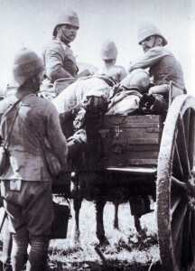 British casualties being removed from the field after the Battle of Ladysmith or Lombard’s Kop on 30th October 1889