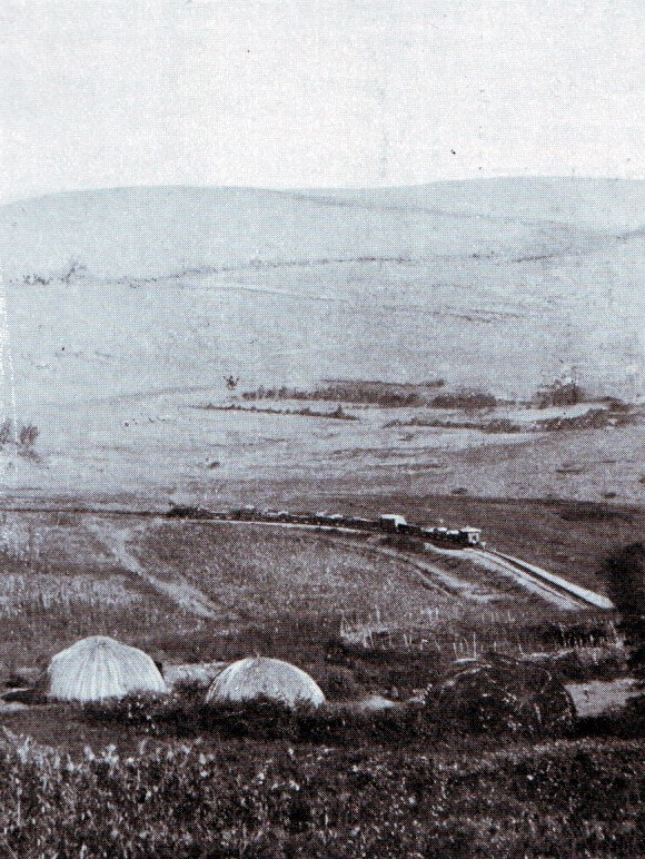 Photograph showing the railway to Elandslaagte and the hills where the battle took place on 21st October 1899