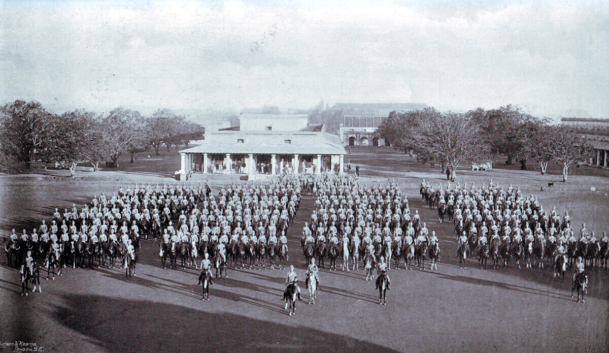 19th Hussars on parade in India before leaving for South Africa and forming part of General French’s cavalry brigade at the Battle of Ladysmith or Lombard’s Kop on 30th October 1889