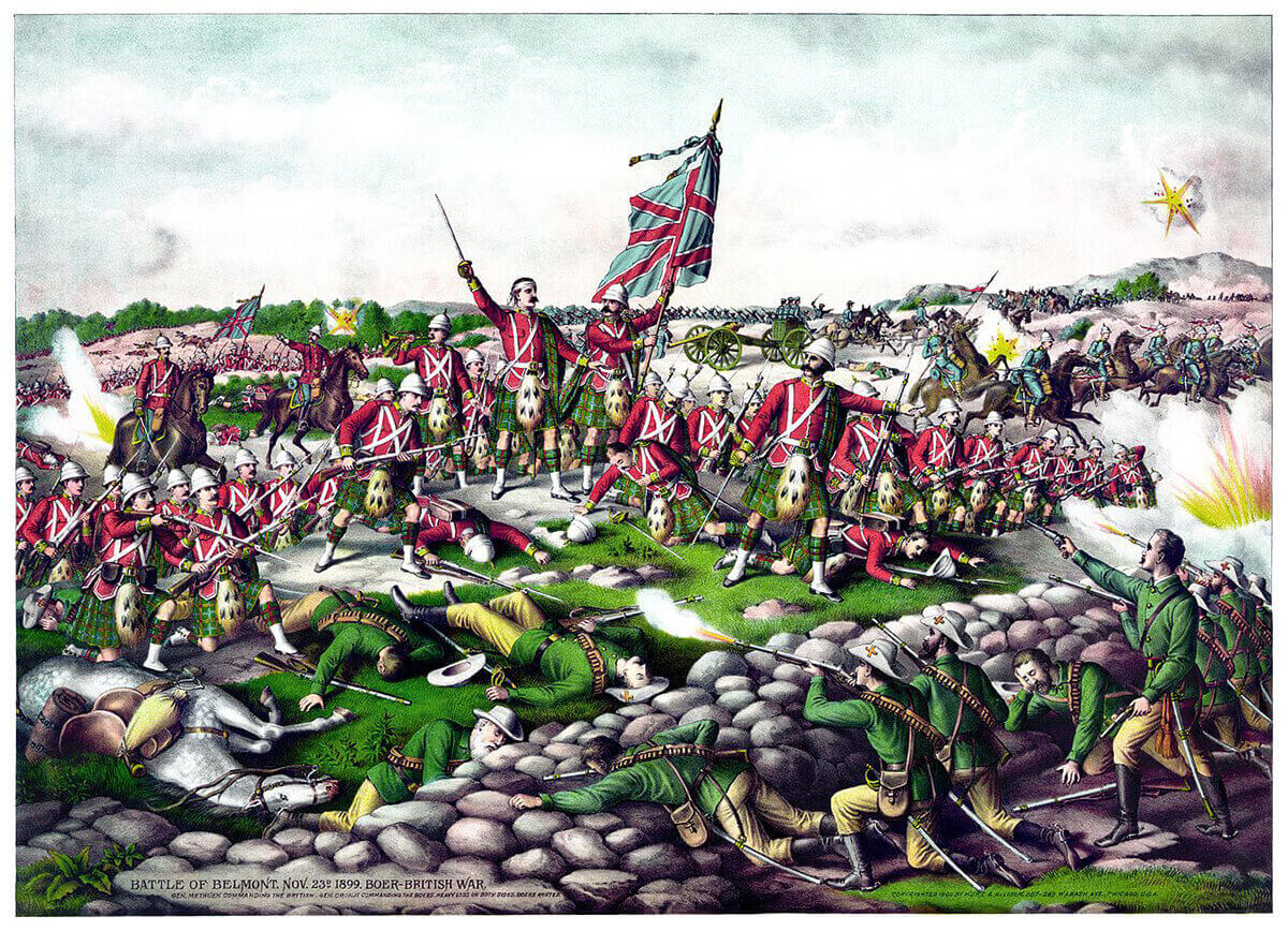 A contemporary propaganda picture of the Battle of Belmont. In fact there were no Scottish regiments present except the Scots Guards who did not wear the kilt.
