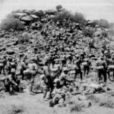A contemporary photograph of the British attack at the Battle of Graspan on 25th November 1899