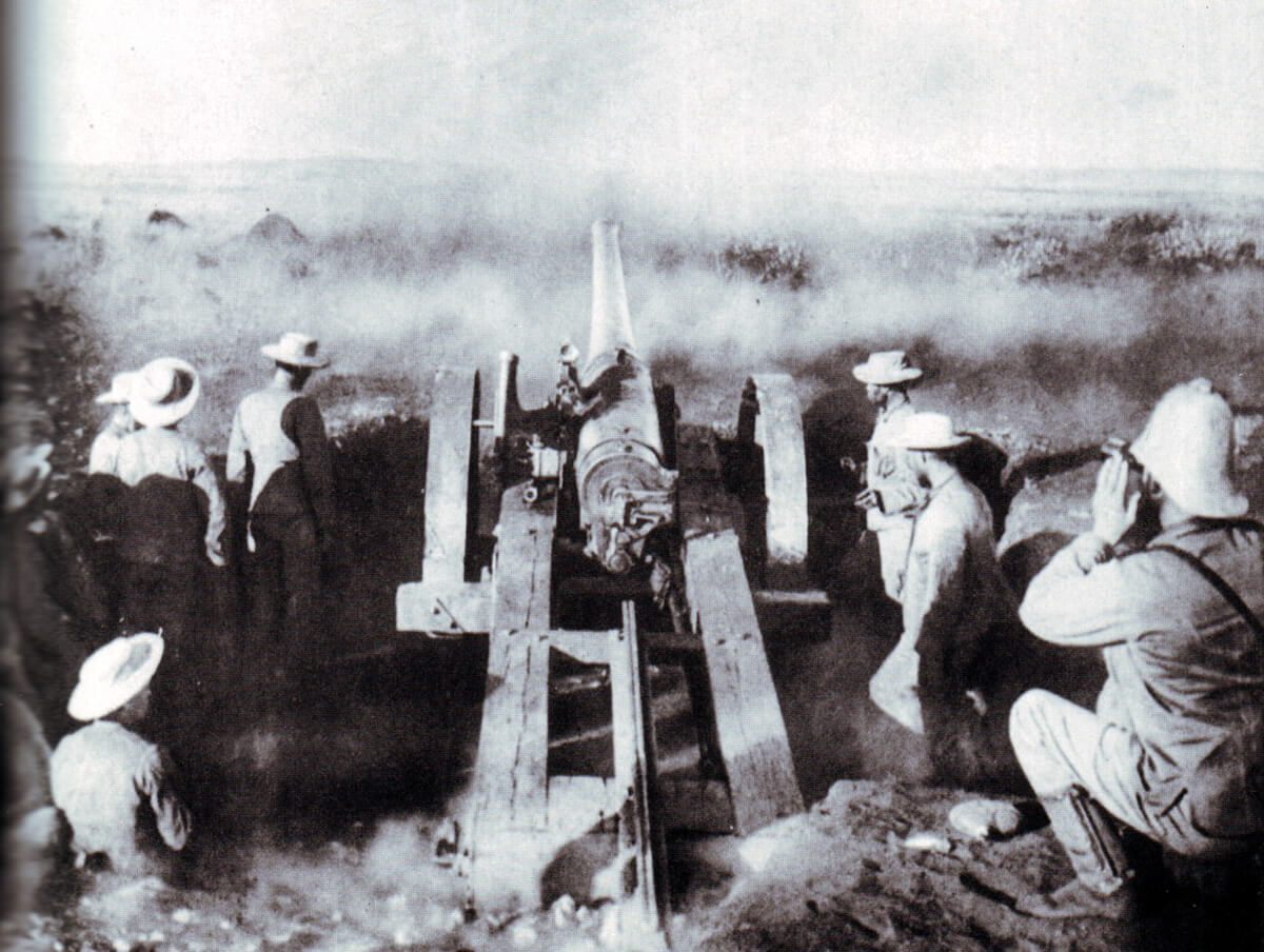 The Naval 4.7 inch gun ‘Joe Chamberlain’ firing at the Boers at the Battle of Magersfontein on 11th December 1899