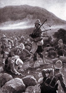 Corporal McKay of 1st Argylls rallying his comrades at the Battle of Magersfontein on 11th December 1899