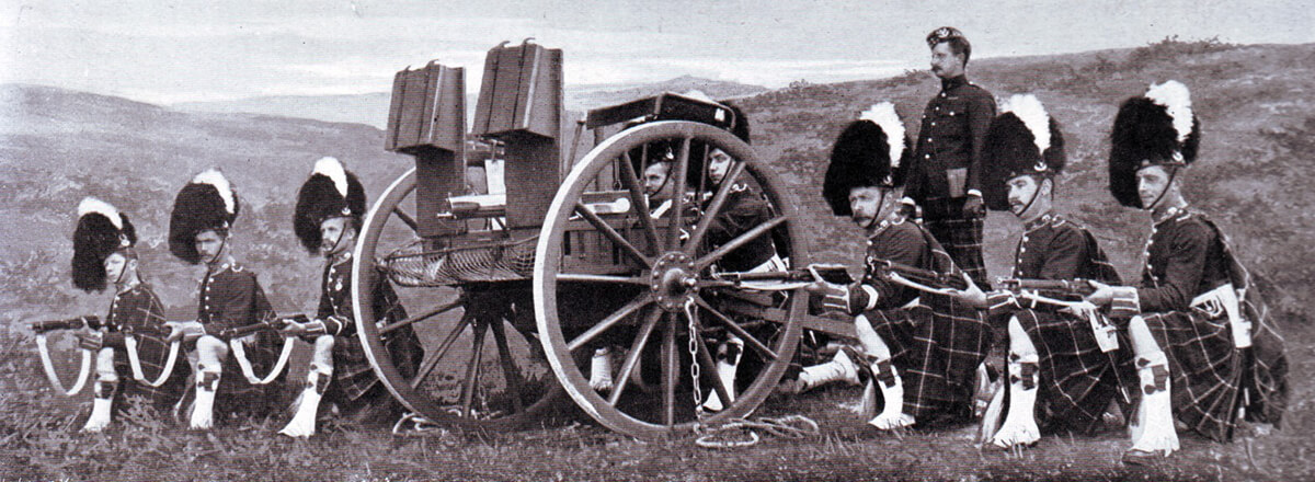 Maxim Gun detachment of 2nd Seaforths in Britain. The detachment was almost wiped out providing supporting fire to the Highland Brigade at the Battle of Magersfontein on 11th December 1899