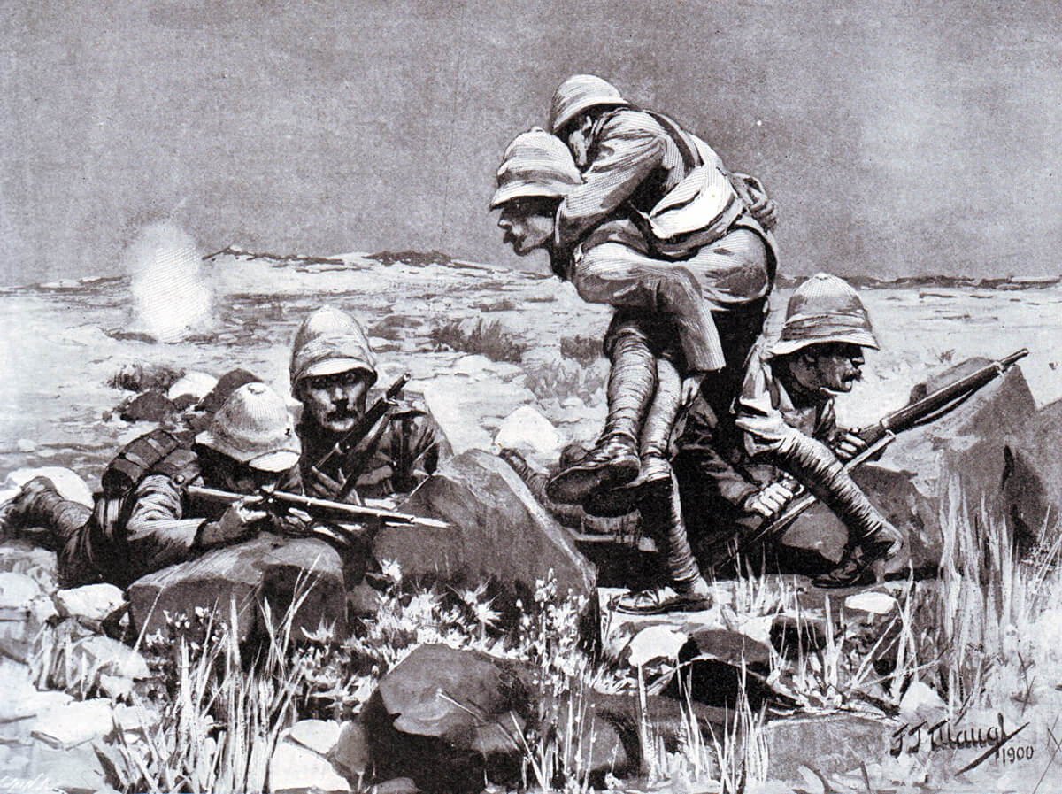 Men of the King’s Own Yorkshire Light Infantry on the extreme right of the British line during the Battle of Magersfontein on 11th December 1899