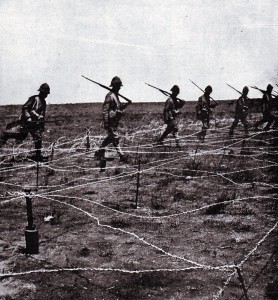 Barbed wire entanglement in front of the Boer trench at the Battle of Magersfontein on 11th December 1899 which added to the difficulties of the Highland Brigade in their attempted attack