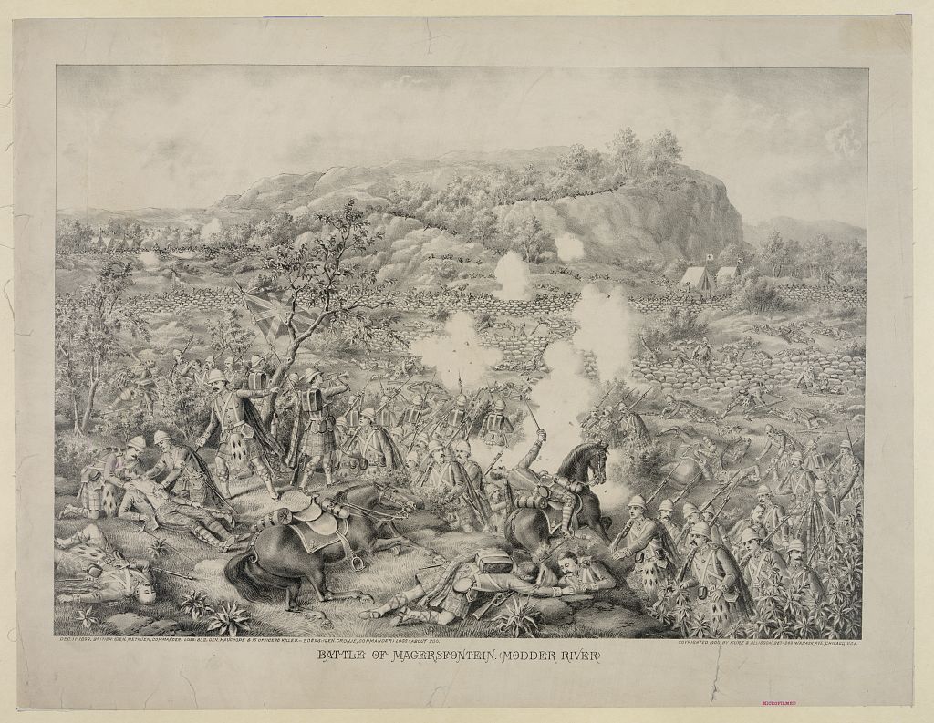 Contemporary print of the Battle of Magersfontein on 11th December 1899. To buy this picture click here.