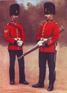 Royal Dublin Fusiliers in Home Service Uniform: the Regiment’s First Battalion fought at the Battle of Colenso on 15th December 1899 during the Boer War