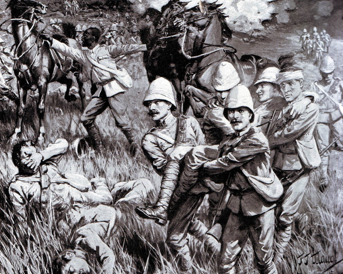 Wounded Lieutenant Stephens of 2nd Royal Irish Rifles carried by four privates back to Molteno after the Battle of Stormberg on 9th December 1899