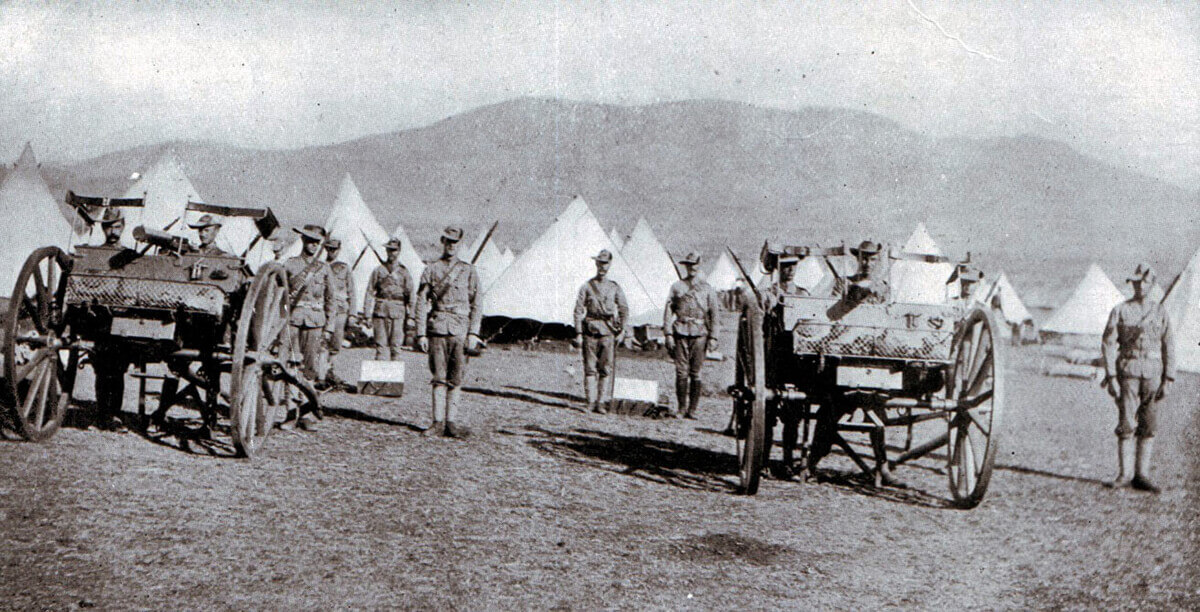 Cape Mounted Rifles with maxim machine guns at Penhoek. The railway telegraph clerk failed to send the order for the unit to join Gatacre’s force for the Battle of Stormberg on 9th December 1899