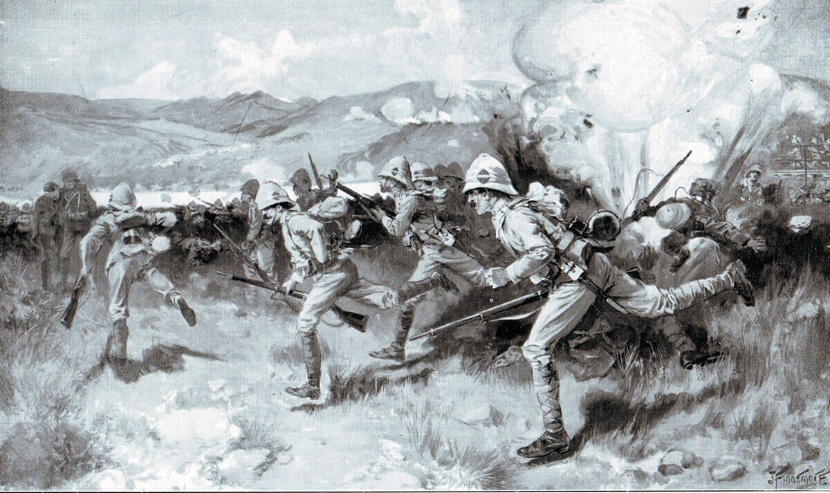 2nd Queen’s West Surreys attacking at the Battle of Colenso on 15th December 1899 during the Boer War. To buy this picture click here