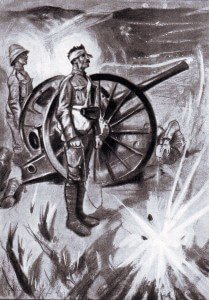  The last two gunners of 14th Battery under Boer fire at the Battle of Colenso on 15th December 1899 during the Boer War