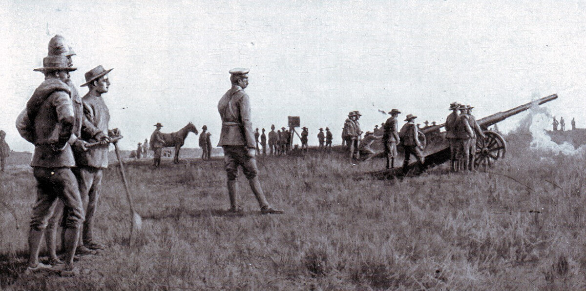 General Buller watching the naval 12 pounders in action at the Battle of Colenso on 15th December 1899 during the Boer War