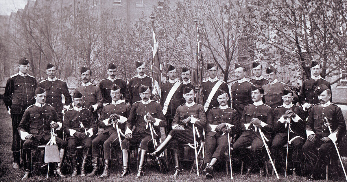 Officers of 2nd Devonshire Regiment in Britain before leaving for the South African War. The Battalion fought in Hildyard’s Brigade at the Battle of Colenso on 15th December 1899.