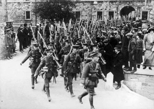 1st Royal Dublin Fusiliers leaving barracks in Dublin for Gallipoli as part of the 29th Division, landing on V Beach Cape Helles on 25th April 1915