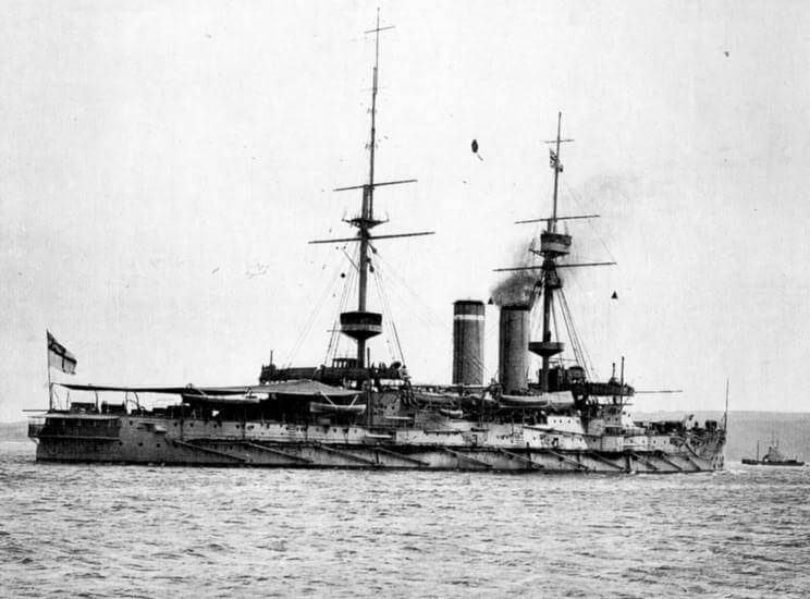 HMS Cornwallis: a pre-Dreadnought battleship part of the British fleet that bombarded the Turkish defences in the Dardanelles and supported the land forces on the Gallipoli Peninsular during 1915