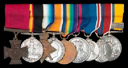 Medals of Captain Willis who won the Victoria Cross at W Beach Cape Helles Gallipoli on 25th April 1915: Victoria Cross, Queen’s Sudan Medal (1896-98), 14-18 Star, British War Medal, Victory Medal, Delhi Durbar Medal, King George VI Coronation Medal, Queen Elizabeth II 1953 Coronation Medal, Khedive’s Sudan Medal (1896-1908) with clasp ‘Khartoum’ in Arabic