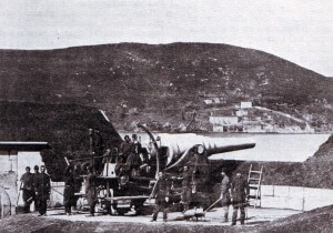 Turkish heavy gun at the Dardanelles Straits before the bombardment by the British and French fleets