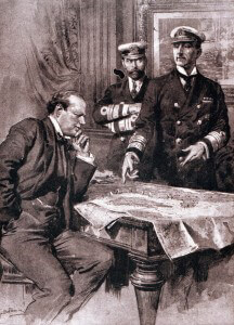 Winston Churchill as First Lord of the Admiralty in 1914, with Admirals Jellicoe & Madden. Churchill was a prime architect of the Dardanelles naval campaign