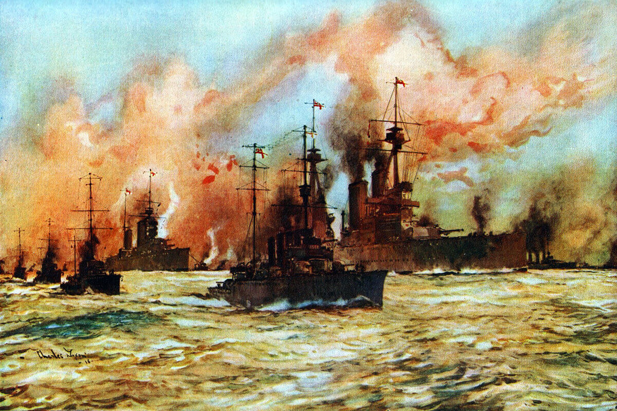HMS Indomitable tows in HMS Lion severely damaged in the Dogger Bank Action on 24th January 1915