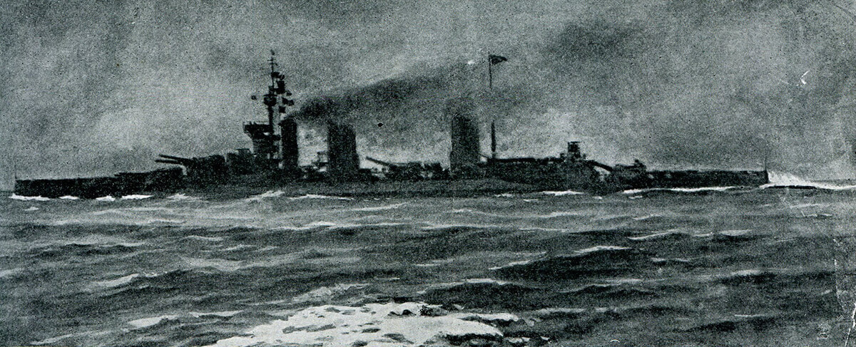 Admiral Beatty’s flag ship HMS Lion going into action at the Dogger Bank Action on 24th January 1915
