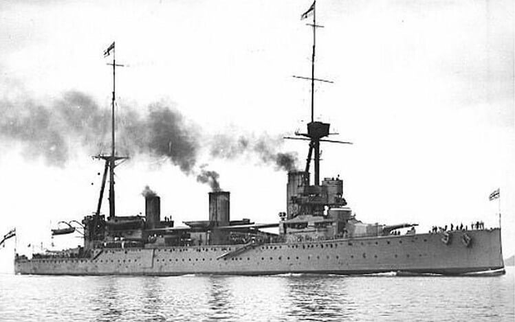 HMS New Zealand one of Admiral Beatty’s battle cruisers at the Dogger Bank Action on 24th January 1915 and Admiral Moore’s flagship