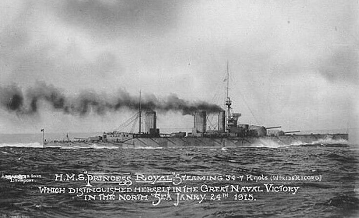 HMS Princess Royal one of Admiral Beatty’s battle cruisers at the Dogger Bank Action on 24th January 1915