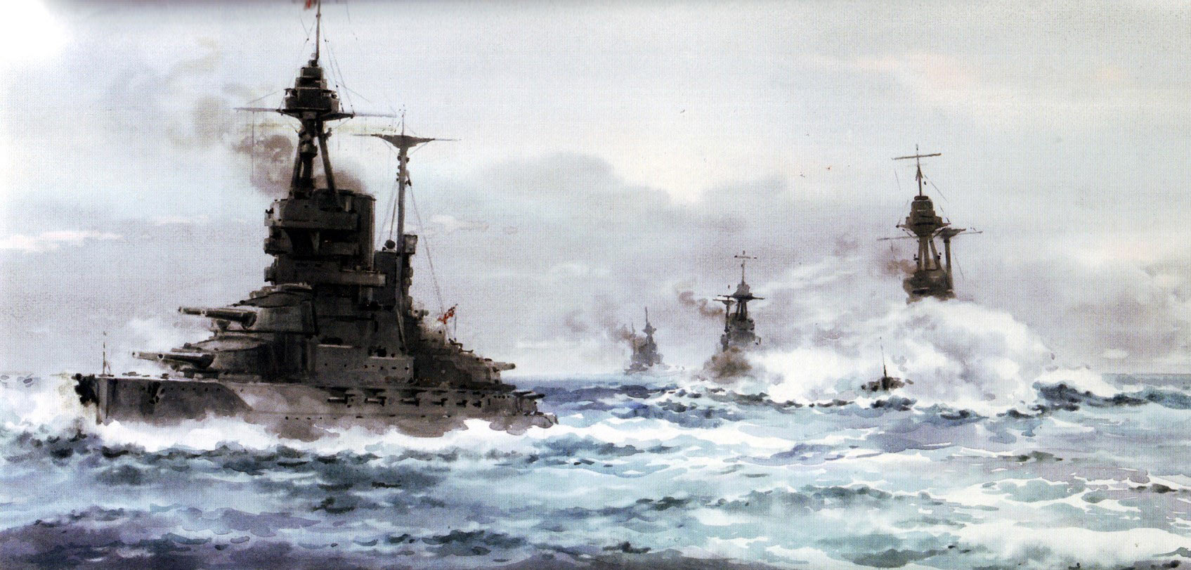 British 5th Battle Squadron Vice-Admiral Evan-Thomas’s Flagship HMS Barham HMS Valiant HMS Malaya and HMS Warspite all Queen Elizabeth Class Battleships