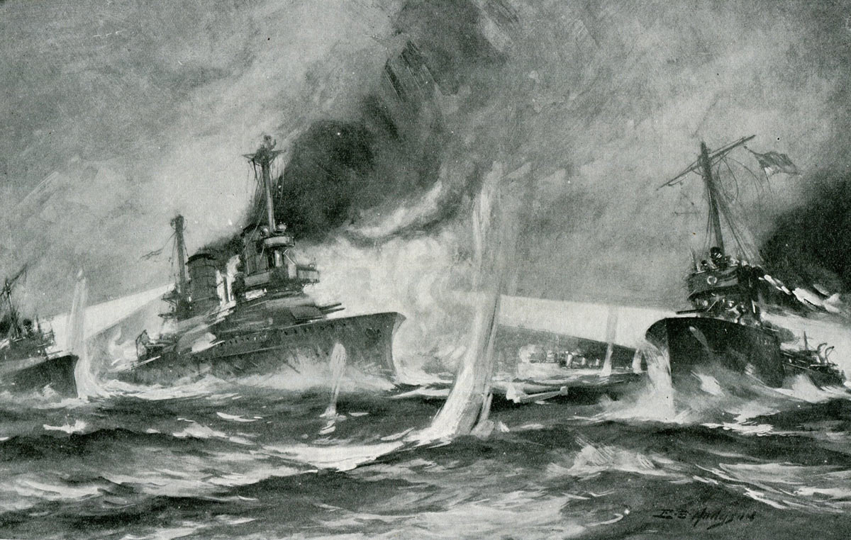 British 13th Flotilla Destroyers attacking the German Battleships in the early hours of 1st June 1916 Battle of Jutland