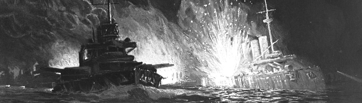 German Battleship SMS Thuringen firing on HMS Black Prince during the night action Battle of Jutland 31st May 1916
