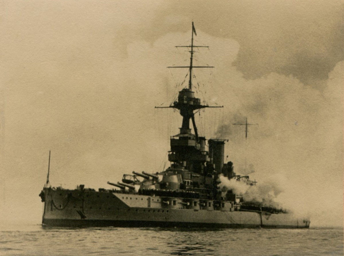 British Battleship HMS Iron Duke. Iron Duke fought at the Battle of Jutland on 31st May 1916 in Vice Admiral Sir Doveton Sturdee’s 4th Battle Squadron as Admiral Jellicoe’s Fleet Flagship: to buy a picture of HMS Iron Duke click here