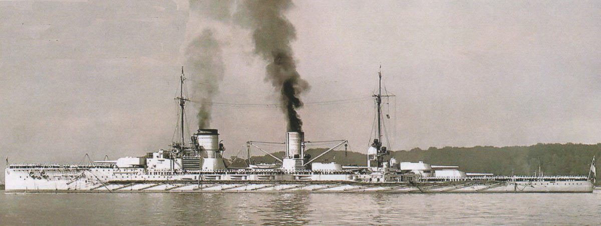 German Battle Cruiser SMS Seydlitz. Seydlitz fought at the Battle of Jutland on 31st May 1916 in Vice-Admiral Hipper’s 1st Scouting Group