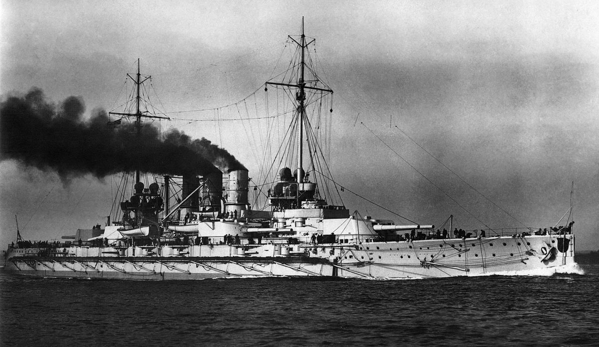 German Battleship SMS Ostfriesland. Ostfriesland fought at the Battle of Jutland on 31st May 1916 in Vice-Admiral Schmidt’s 1st Battle Squadron